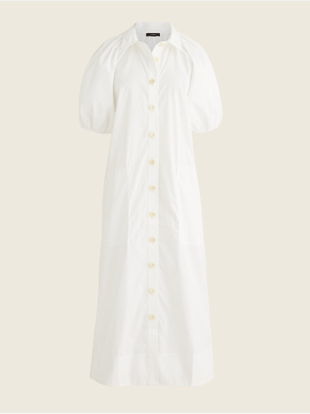 J.Crew White Cotton Poplin Midi Shirt Dress Puff Sleeve Tie Waist S